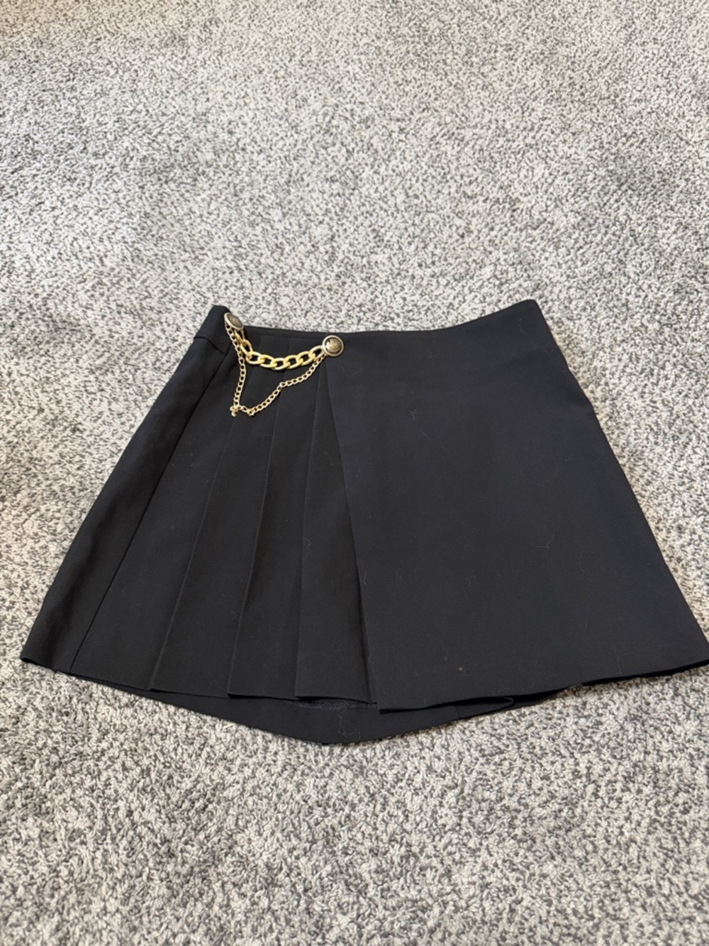 Black Pleated Mini Skort with Gold Chain Detail